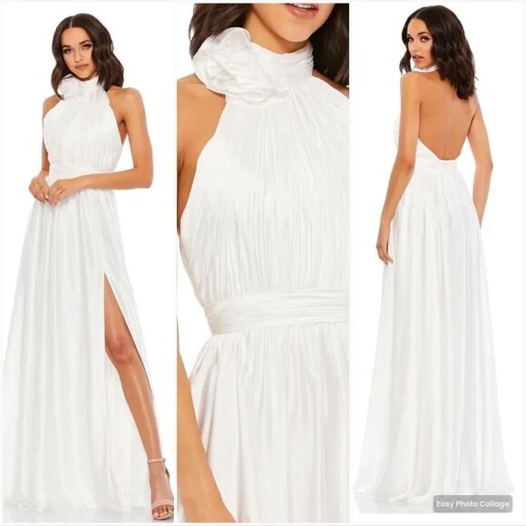 Mac Duggal Dresses & Skirts - Mac Duggal 49333 White Size 8 SOFT TIE HALTER NECK HIGH SLIT GOWN Maxi Dress